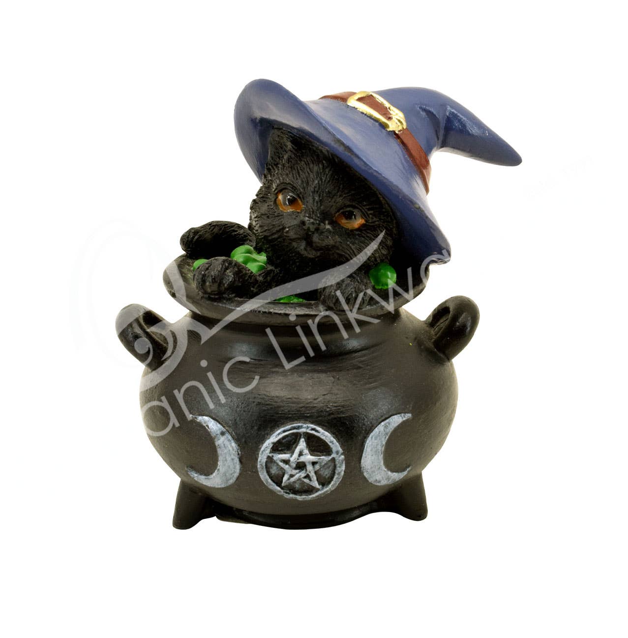 Statue - Black Cat In Cauldron 3"L X 2.5"W X 3.15"H