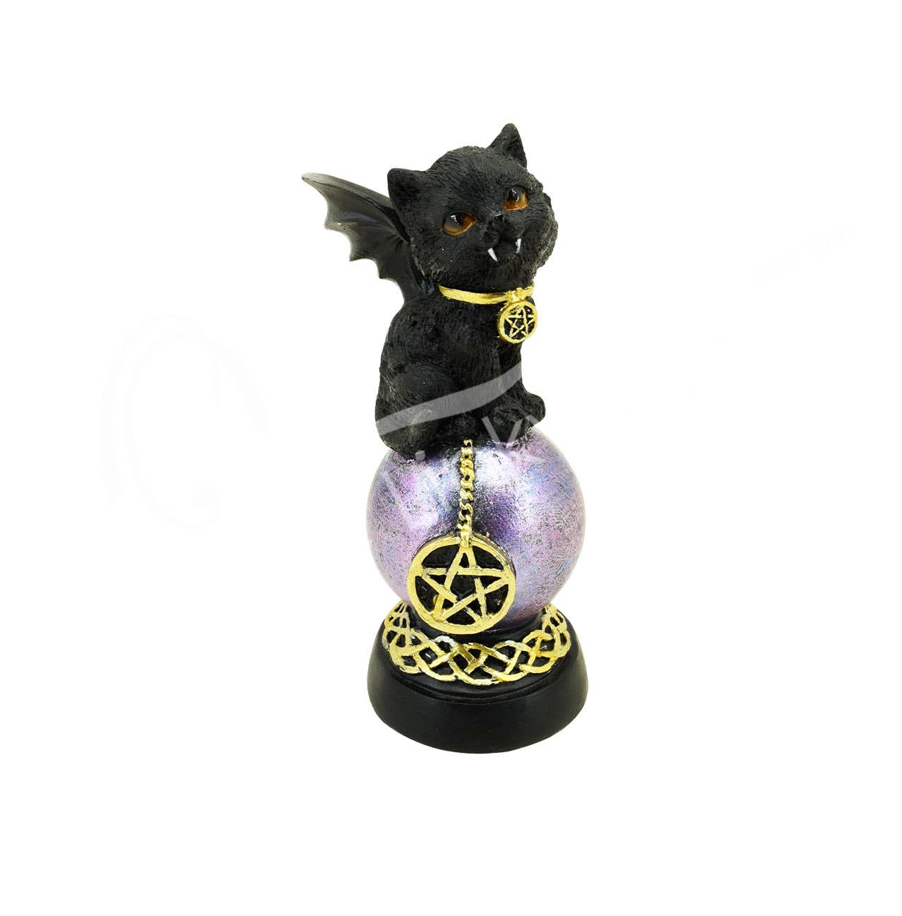 Halloween Vampire Cat Statue - Black Cat On Purple Sphere