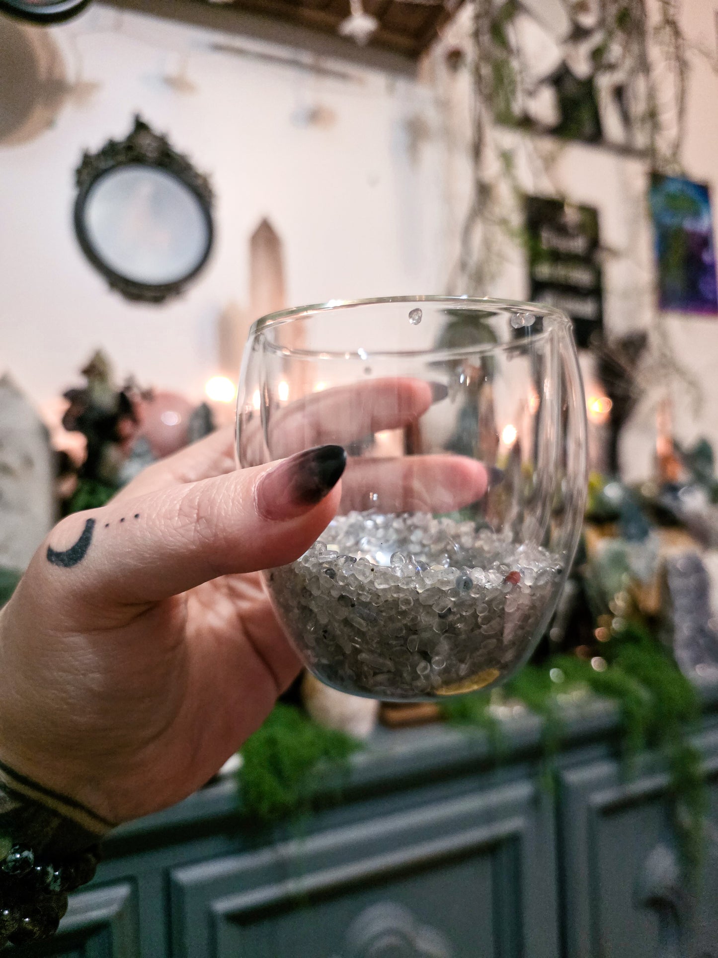 Labradorite Infused Double Walled Glass Crystal Cup