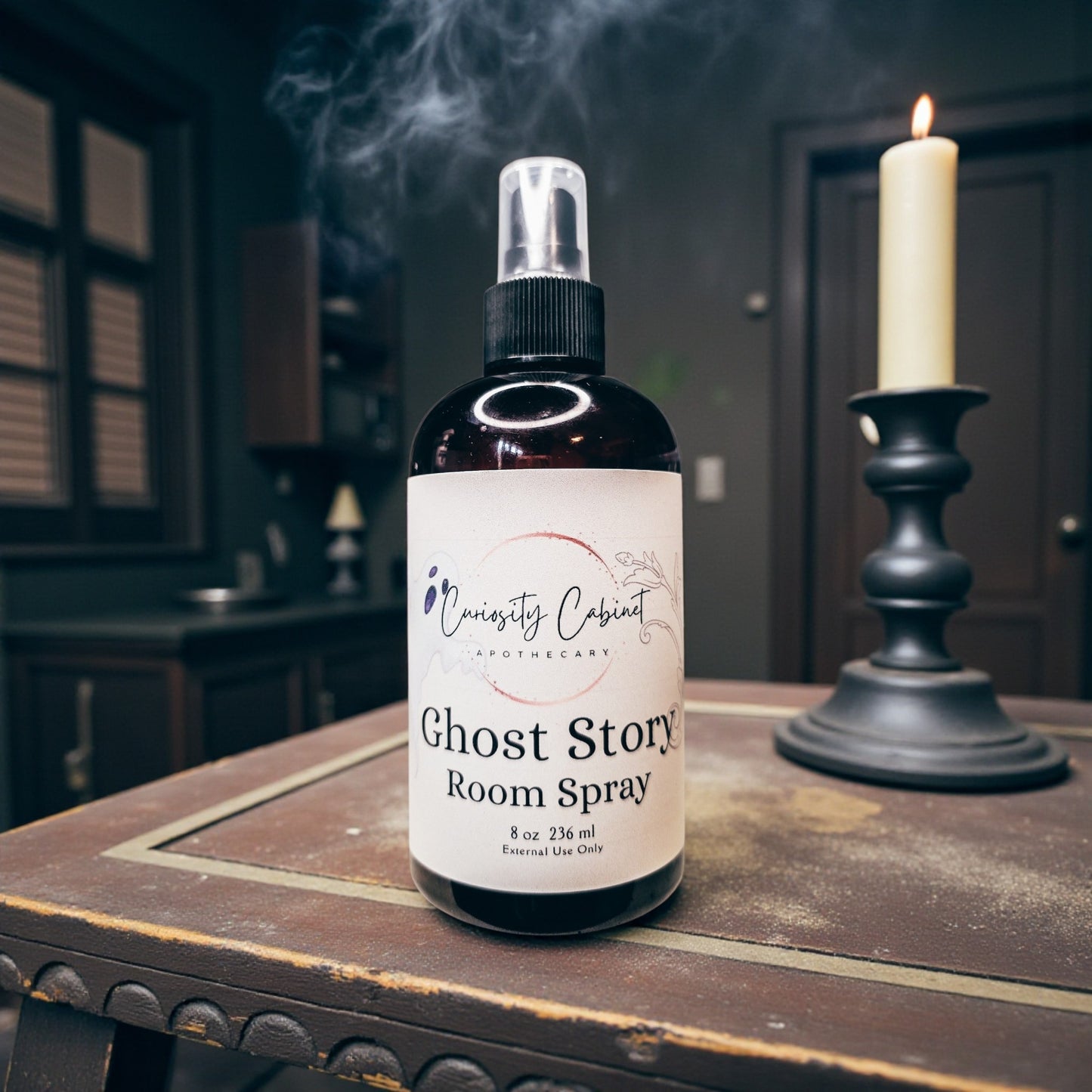 Ghost Story Room Spray All Natural, Black Tea Lilac Dragons Blood Essential Oil Mist, Witchy Dark Academia Decor Gift, 8oz