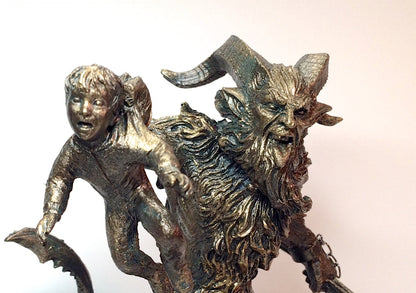 Krampus III Statue, Hand Painted Resin Sculpture, Bronze Finish |Mythical Creature Figurine |Dark Christmas Demon, Gothic Folklore Decor