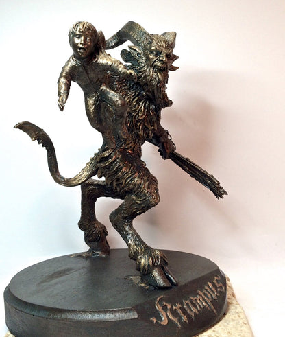 Krampus III Statue, Hand Painted Resin Sculpture, Bronze Finish |Mythical Creature Figurine |Dark Christmas Demon, Gothic Folklore Decor