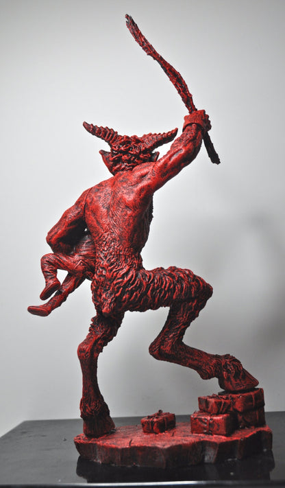 Krampus II Statue, Hand Painted Resin Red Finish | Mythical Creature Figurine | Unique Dark Christmas Demon, Gothic Folklore Decor