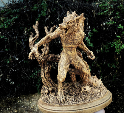 Werewolf Statue, Hand Painted Resin Sculpture | Gothic Halloween Legendary Monster Figurine | Dark Folklore Art for Spooky Home Decor