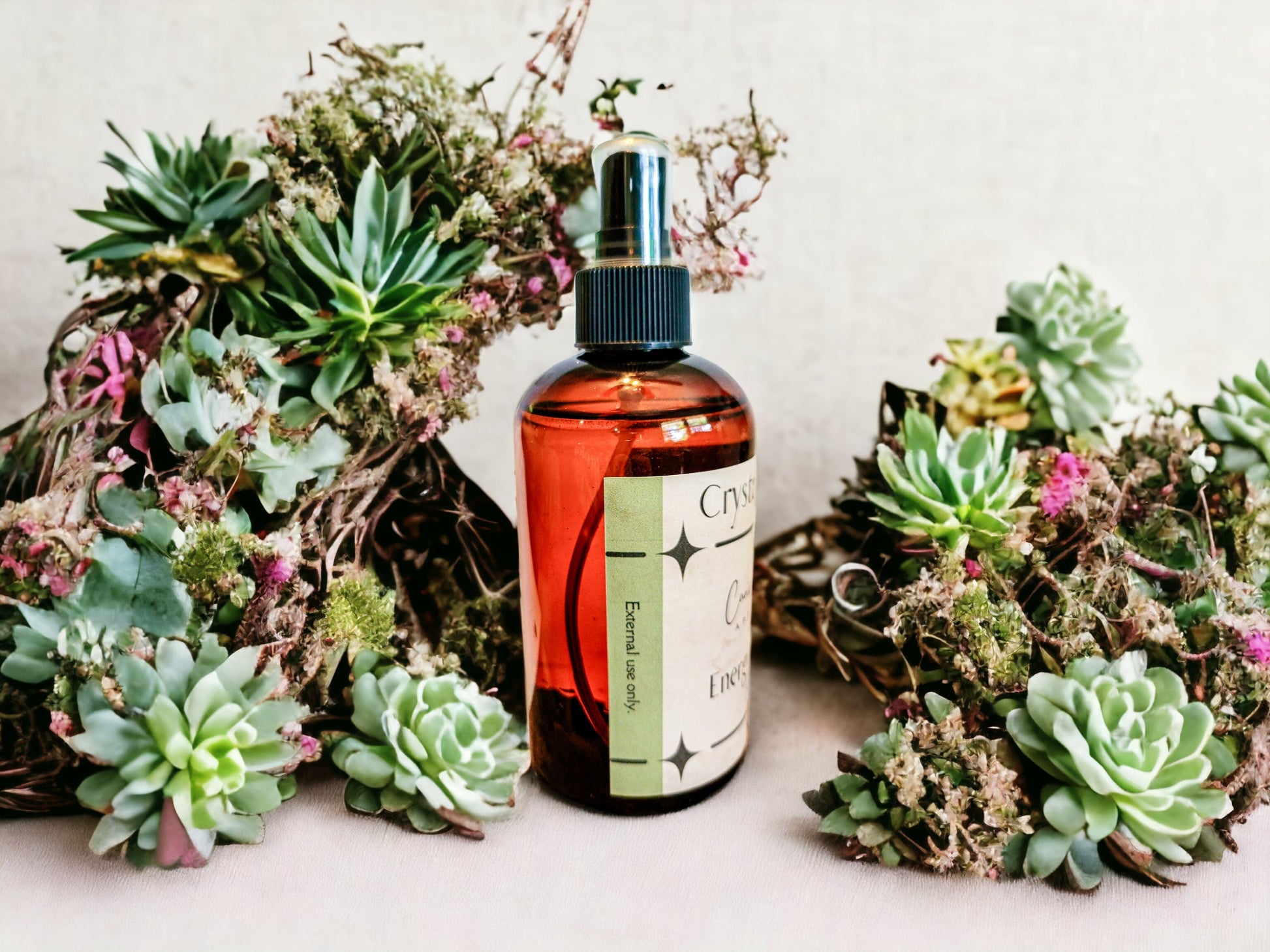 Smokeless Crystal Smudge Spray: Energy Cleansing Essential Oils, Amethyst & Black Tourmaline, 8 oz