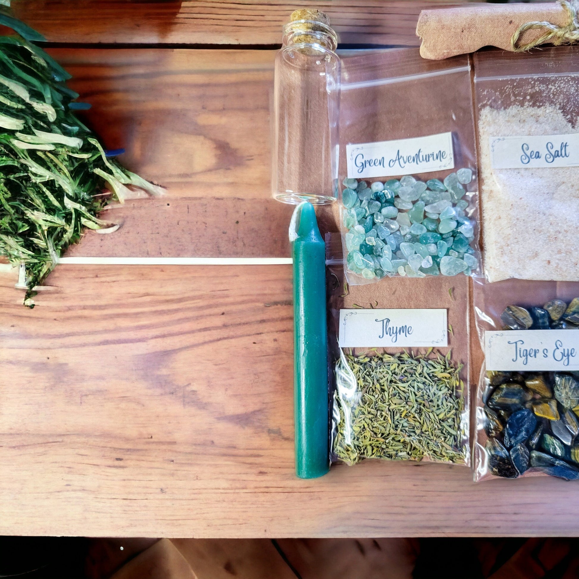 DIY Prosperity Spell Bottle Kit: Crystals, Herbs, and Instructions