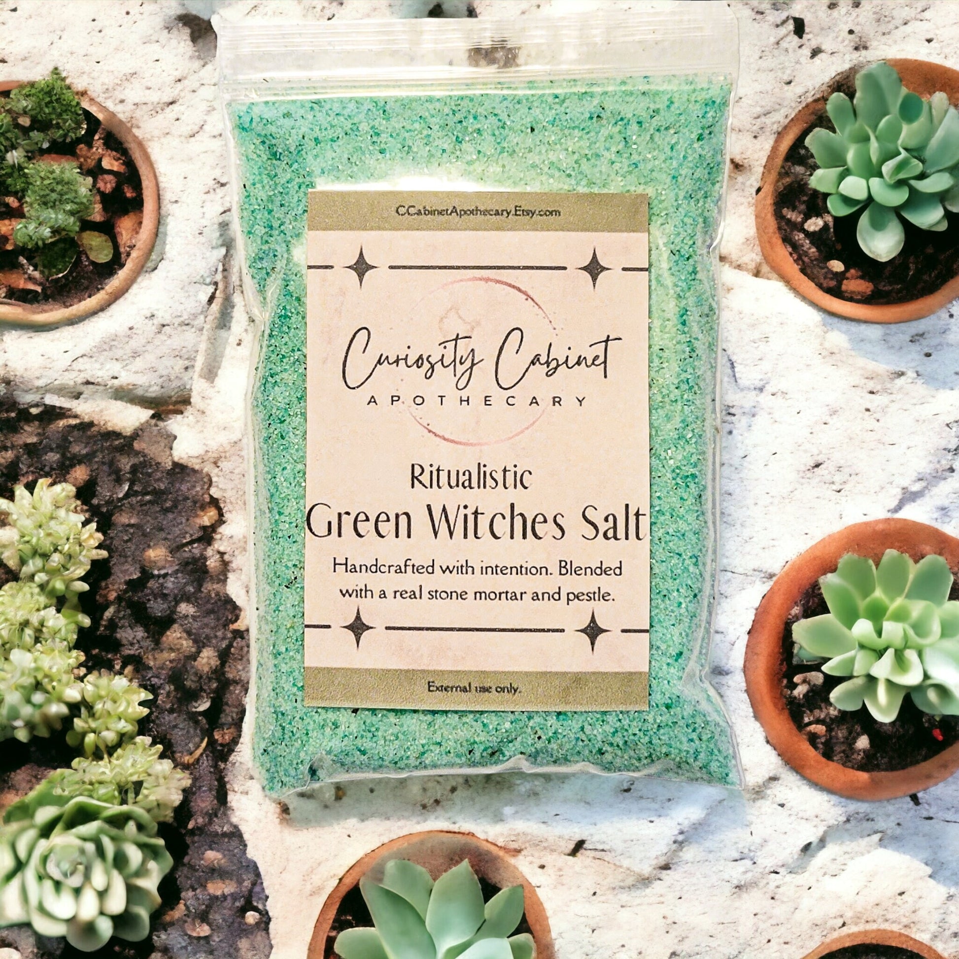 Green Witches Salt | Attract Wealth, Prosperity, and Abundance | Occult | 4 oz Bag | Witchcraft Supplies