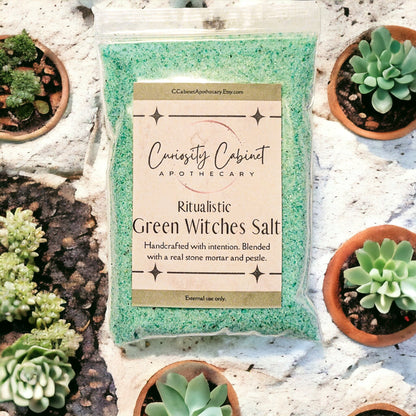 Green Witches Salt | Attract Wealth, Prosperity, and Abundance | Occult | 4 oz Bag | Witchcraft Supplies