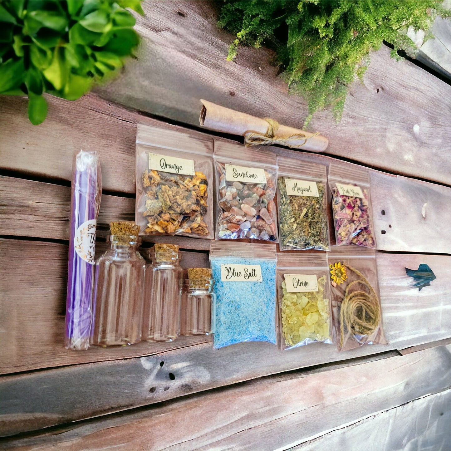 DIY Litha Spell Jar Kit: Citrine, Sunstone & Herbs - Beginner Witchcraft