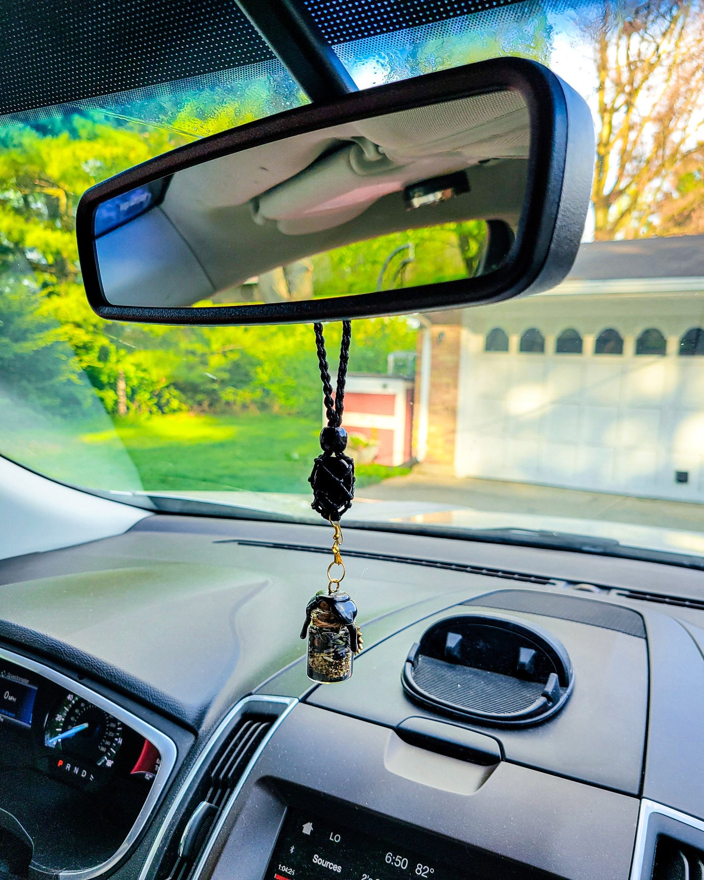 Spell Jar Car Mirror Hanger: Witchy Protection | Black Obsidian, Evil Eye and Safe Travels | Custom Gift