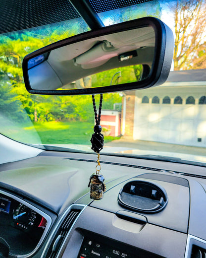 Spell Jar Car Mirror Hanger: Witchy Protection | Black Obsidian, Evil Eye and Safe Travels | Custom Gift
