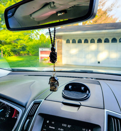Spell Jar Car Mirror Hanger: Witchy Protection | Black Obsidian, Evil Eye and Safe Travels | Custom Gift
