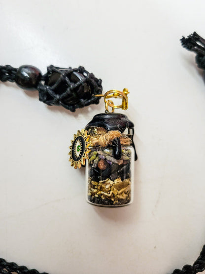 Spell Jar Car Mirror Hanger: Witchy Protection | Black Obsidian, Evil Eye and Safe Travels | Custom Gift
