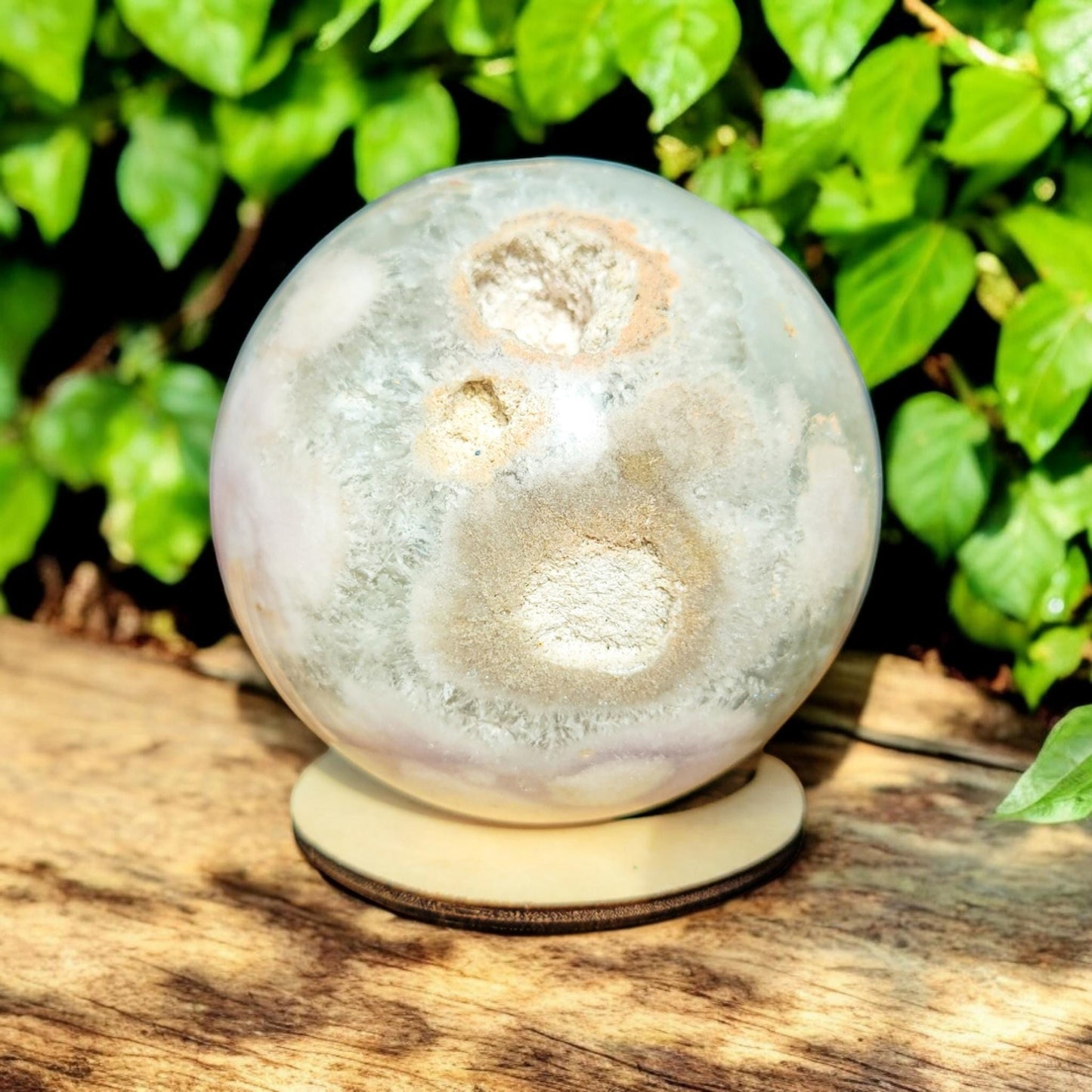 Large Druzy Green Flower Agate Sphere | Rare Gemstone | Crystal Decor | Lavender Purple Sage Green | 101.8mm 3.11 lbs