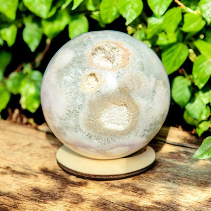 Large Druzy Green Flower Agate Sphere | Rare Gemstone | Crystal Decor | Lavender Purple Sage Green | 101.8mm 3.11 lbs