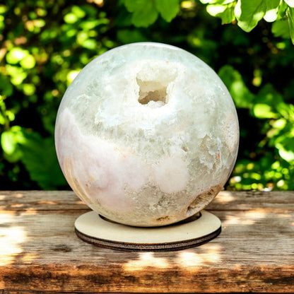 Large Druzy Green Flower Agate Sphere | Rare Gemstone | Crystal Decor | Lavender Purple Sage Green | 101.8mm 3.11 lbs