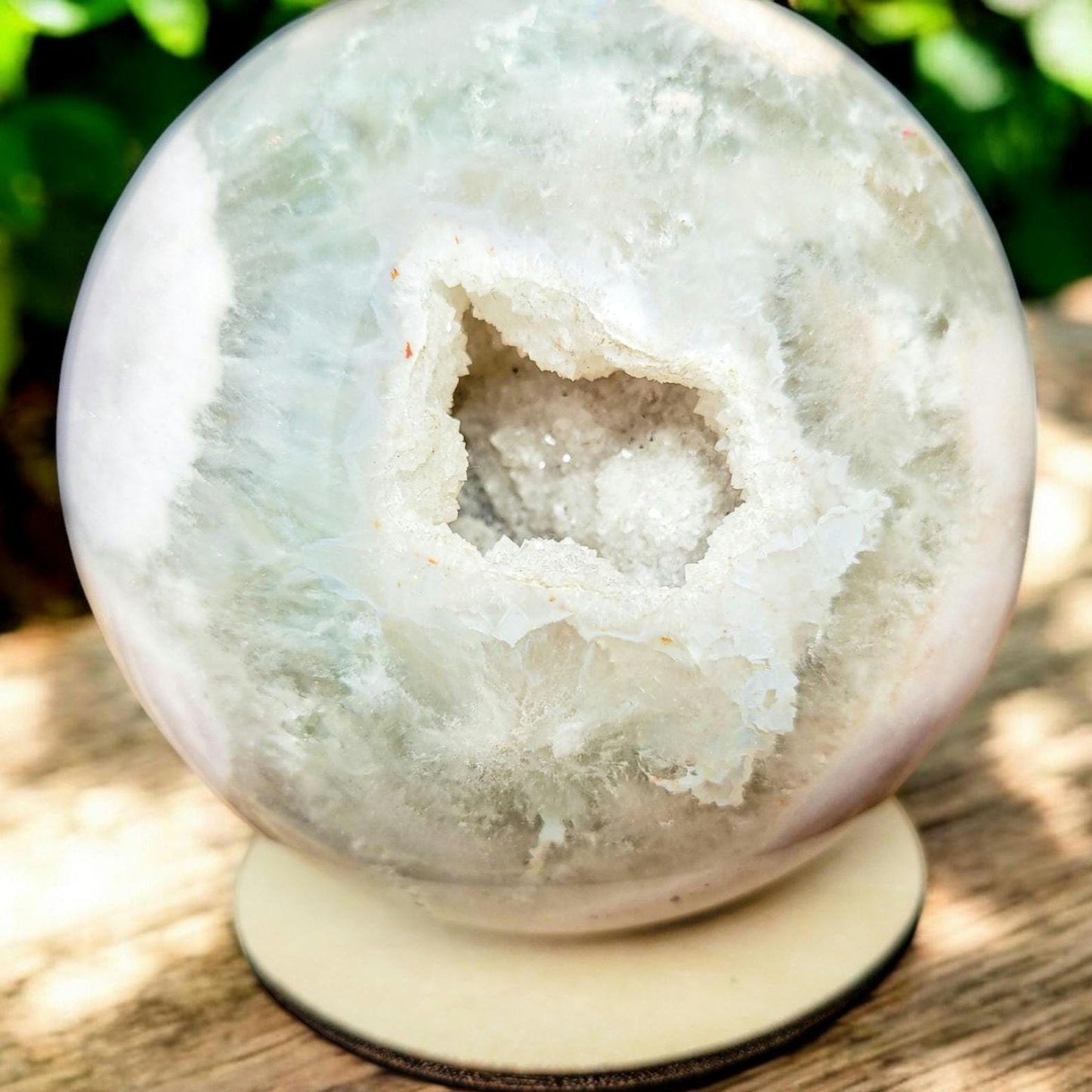 Large Druzy Green Flower Agate Sphere | Rare Gemstone | Crystal Decor | Lavender Purple Sage Green | 101.8mm 3.11 lbs