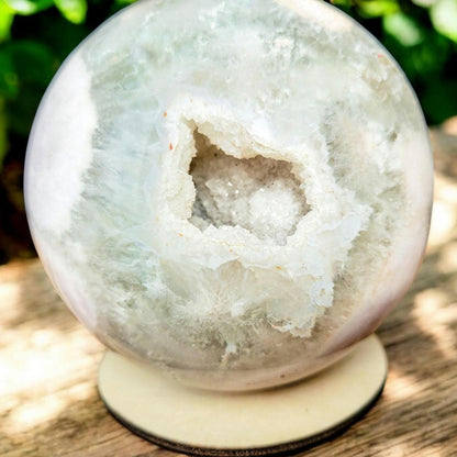 Large Druzy Green Flower Agate Sphere | Rare Gemstone | Crystal Decor | Lavender Purple Sage Green | 101.8mm 3.11 lbs
