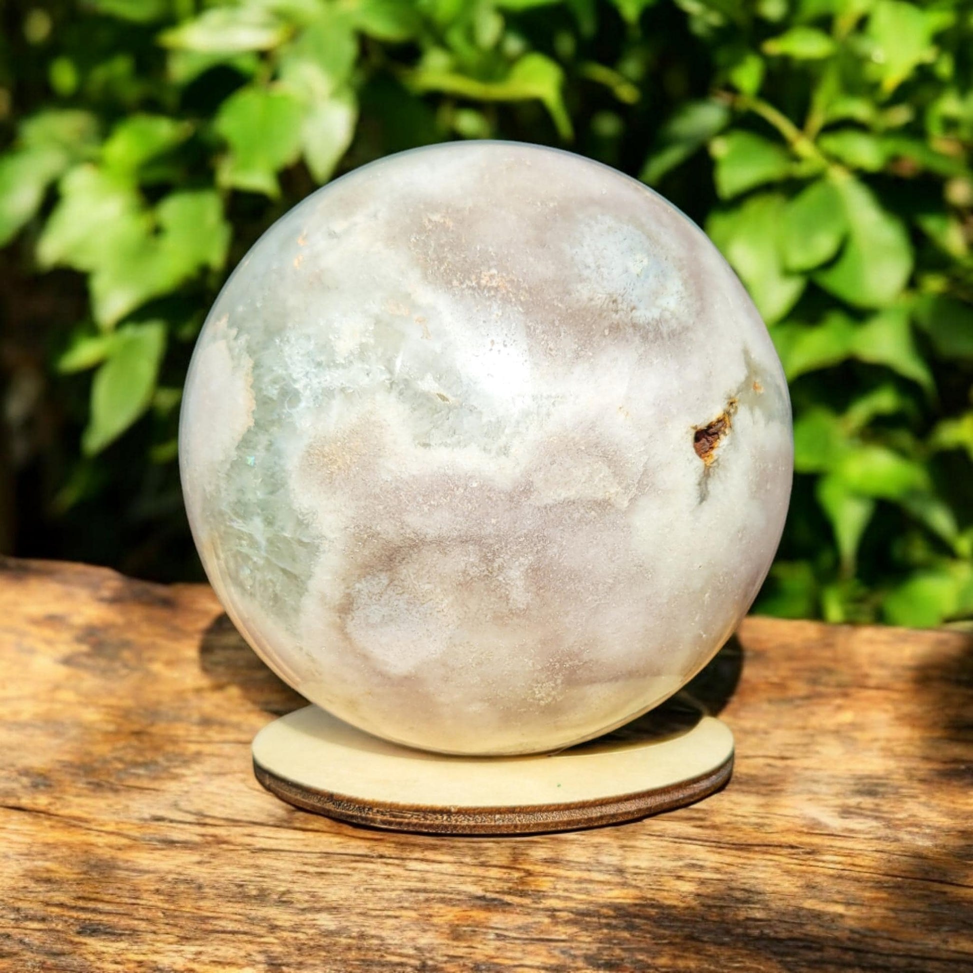Large Druzy Green Flower Agate Sphere | Rare Gemstone | Crystal Decor | Lavender Purple Sage Green | 101.8mm 3.11 lbs