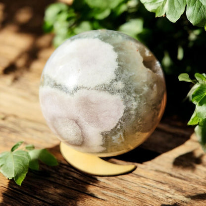 Large Druzy Green Flower Agate Sphere | Rare Gemstone | Crystal Decor | Lavender Purple Sage Green | 101.8mm 3.11 lbs