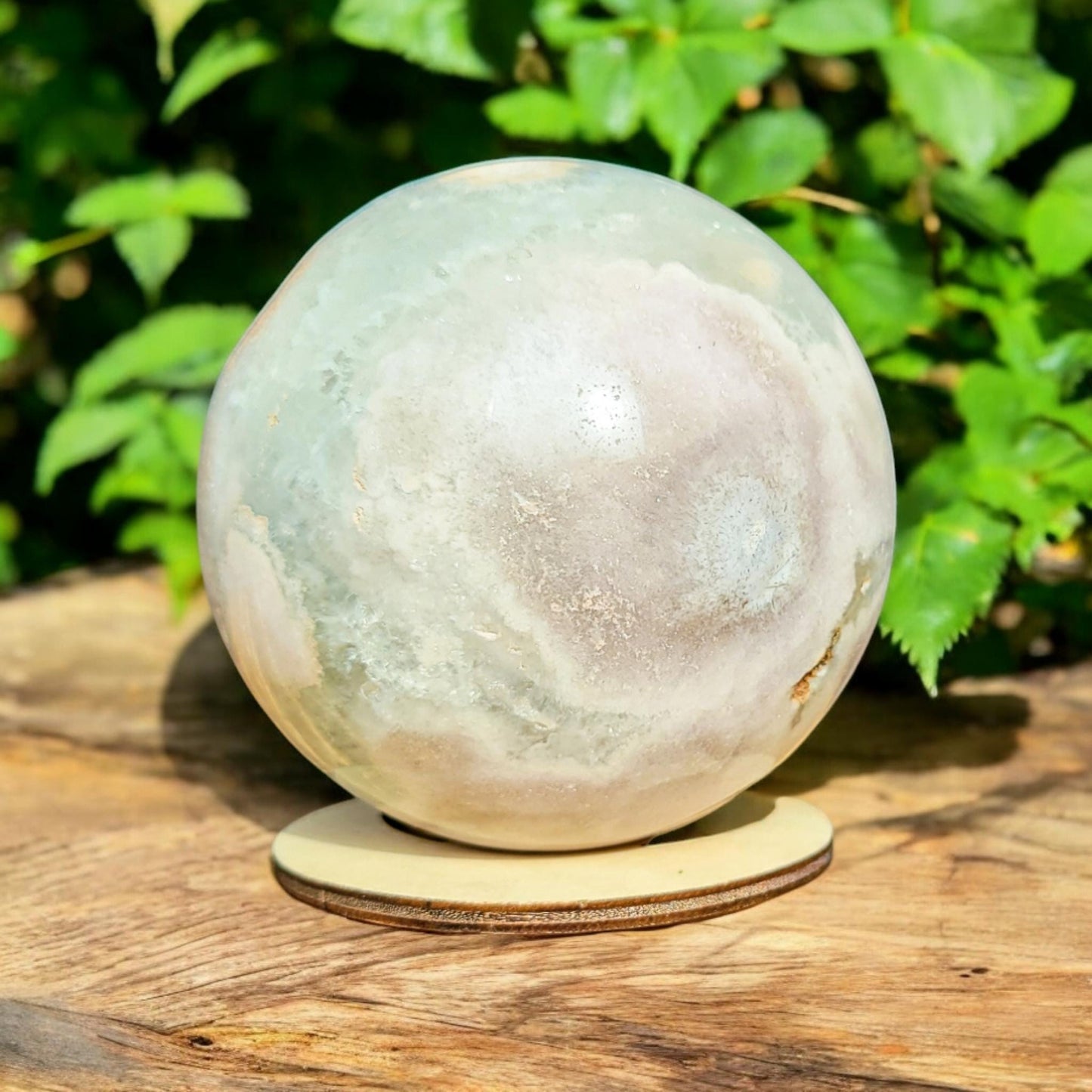 Large Druzy Green Flower Agate Sphere | Rare Gemstone | Crystal Decor | Lavender Purple Sage Green | 101.8mm 3.11 lbs