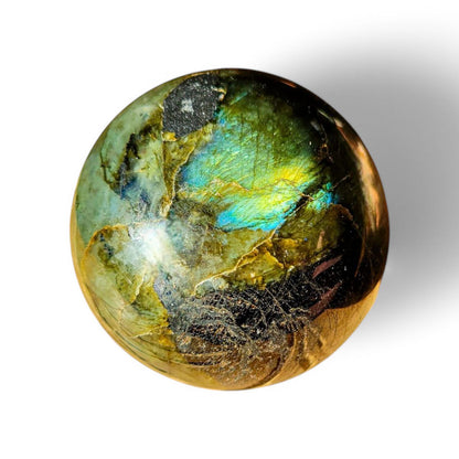 Sunset Flash Labradorite Sphere | Polished Crystal Carving | 2.74", 1.2 lb | Statement Piece