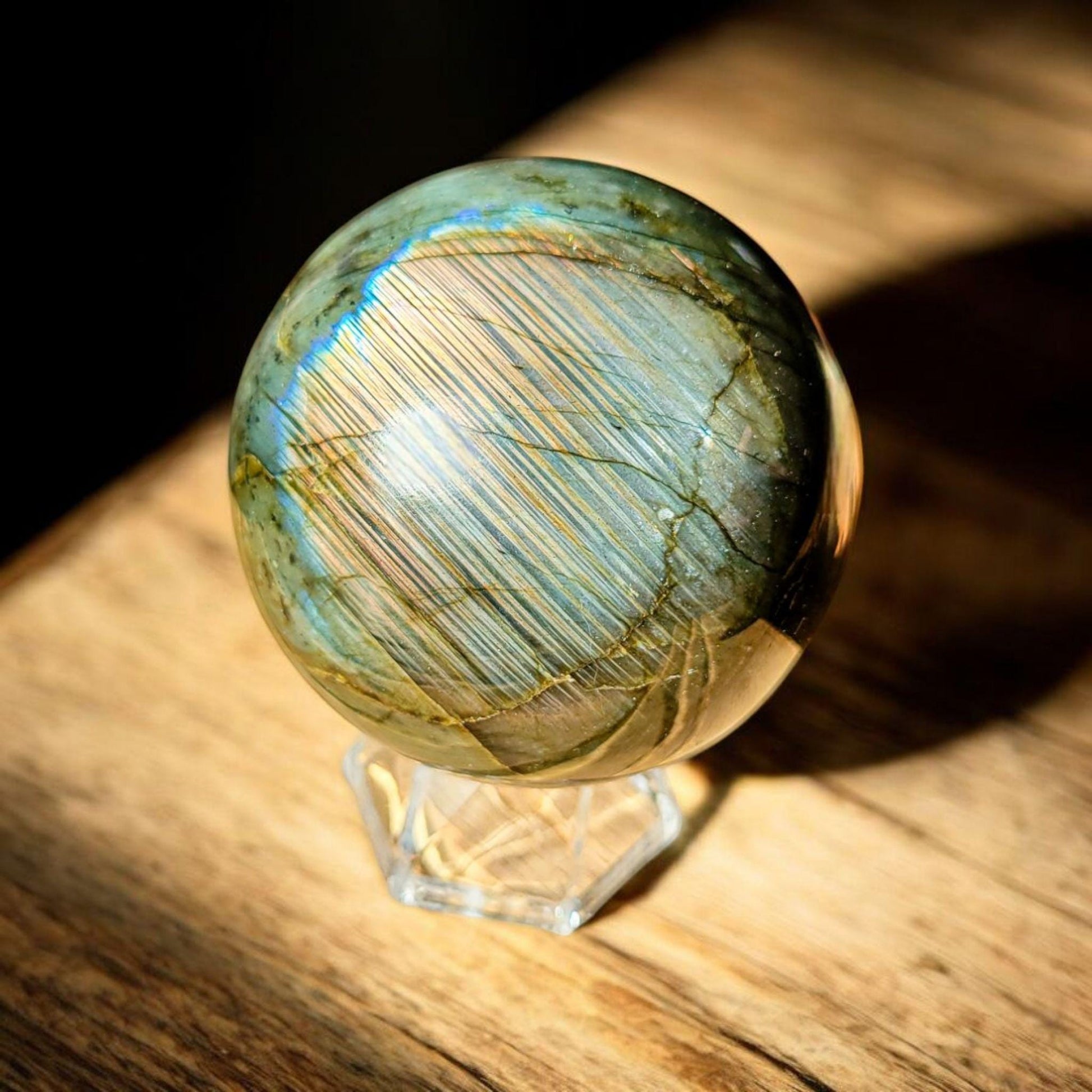 Sunset Flash Labradorite Sphere | Polished Crystal Carving | 2.74", 1.2 lb | Statement Piece