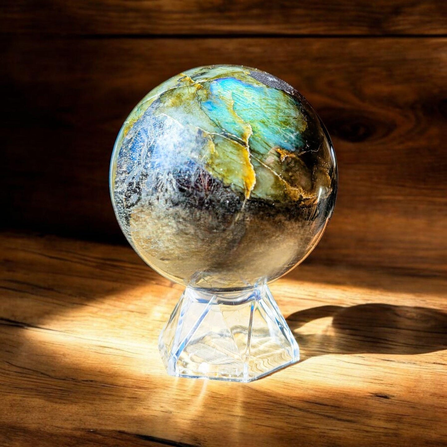 Sunset Flash Labradorite Sphere | Polished Crystal Carving | 2.74", 1.2 lb | Statement Piece