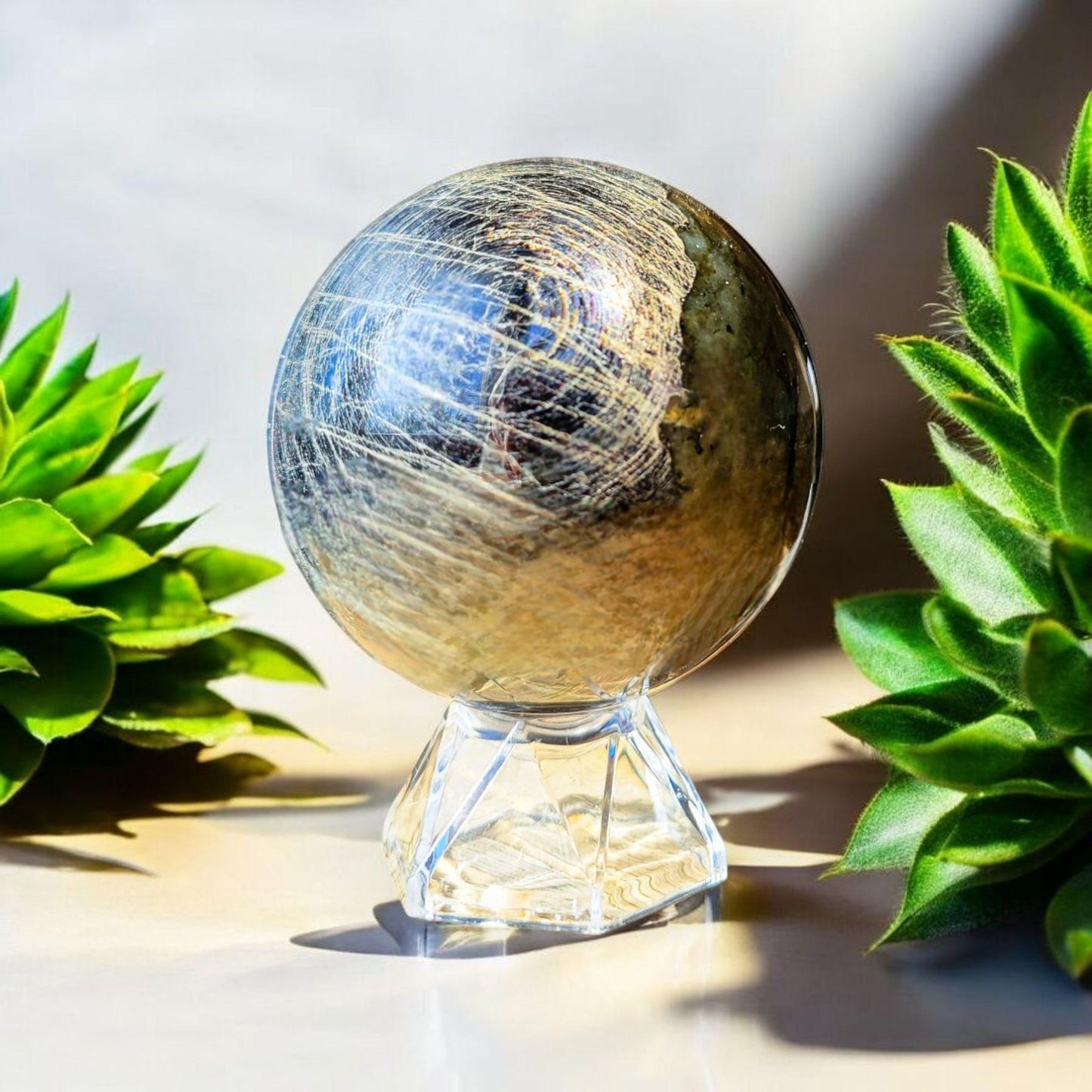 Sunset Flash Labradorite Sphere | Polished Crystal Carving | 2.74", 1.2 lb | Statement Piece