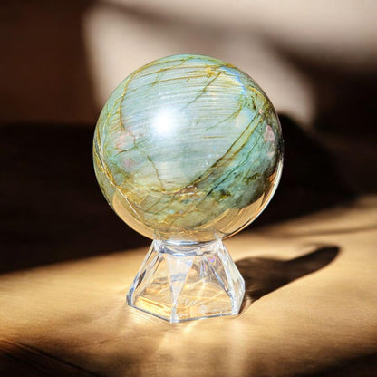 Sunset Flash Labradorite Sphere | Polished Crystal Carving | 2.74", 1.2 lb | Statement Piece