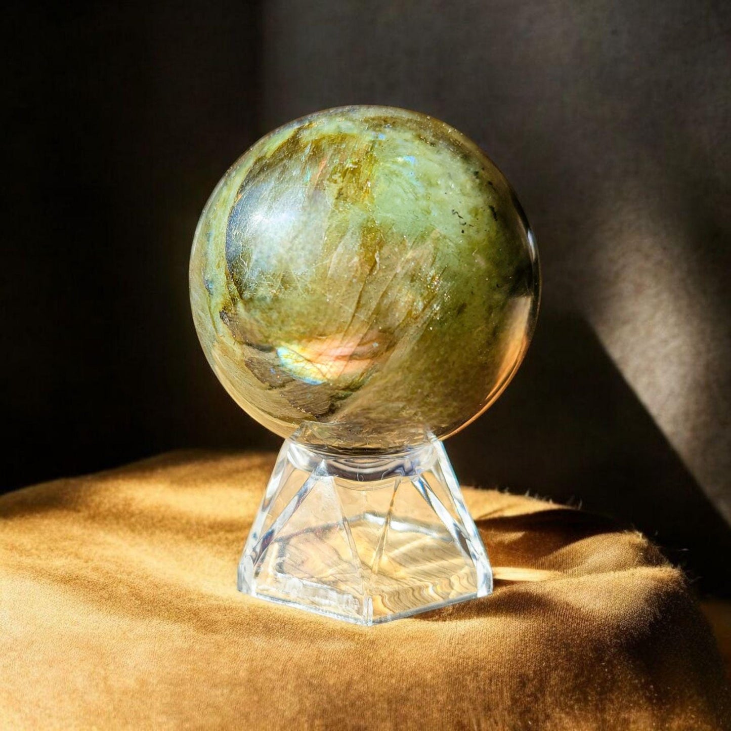 Purple Blue Sunset Flash Labradorite Sphere | Polished Crystal Carving | 2.2", 8.6 oz | Statement Piece