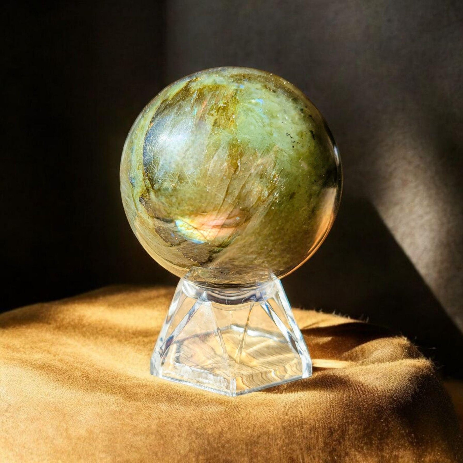 Purple Blue Sunset Flash Labradorite Sphere | Polished Crystal Carving | 2.2", 8.6 oz | Statement Piece