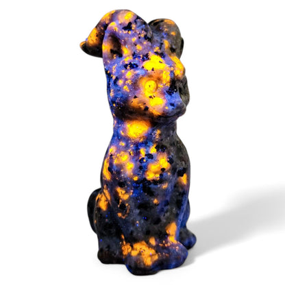 Yooperlite Horned Cat Carving | Baphomet Inspired Statue | Unique Gothic Crystal Art | UV Reactive Crystal