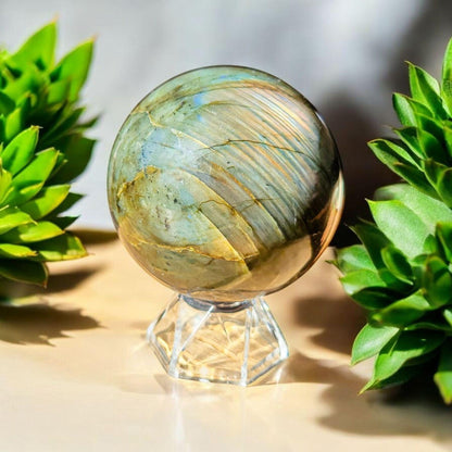 Sunset Flash Labradorite Sphere | Polished Crystal Carving | 2.74", 1.2 lb | Statement Piece