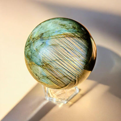 Sunset Flash Labradorite Sphere | Polished Crystal Carving | 2.74", 1.2 lb | Statement Piece