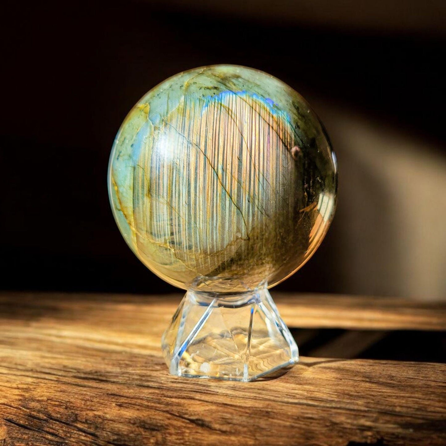 Sunset Flash Labradorite Sphere | Polished Crystal Carving | 2.74", 1.2 lb | Statement Piece