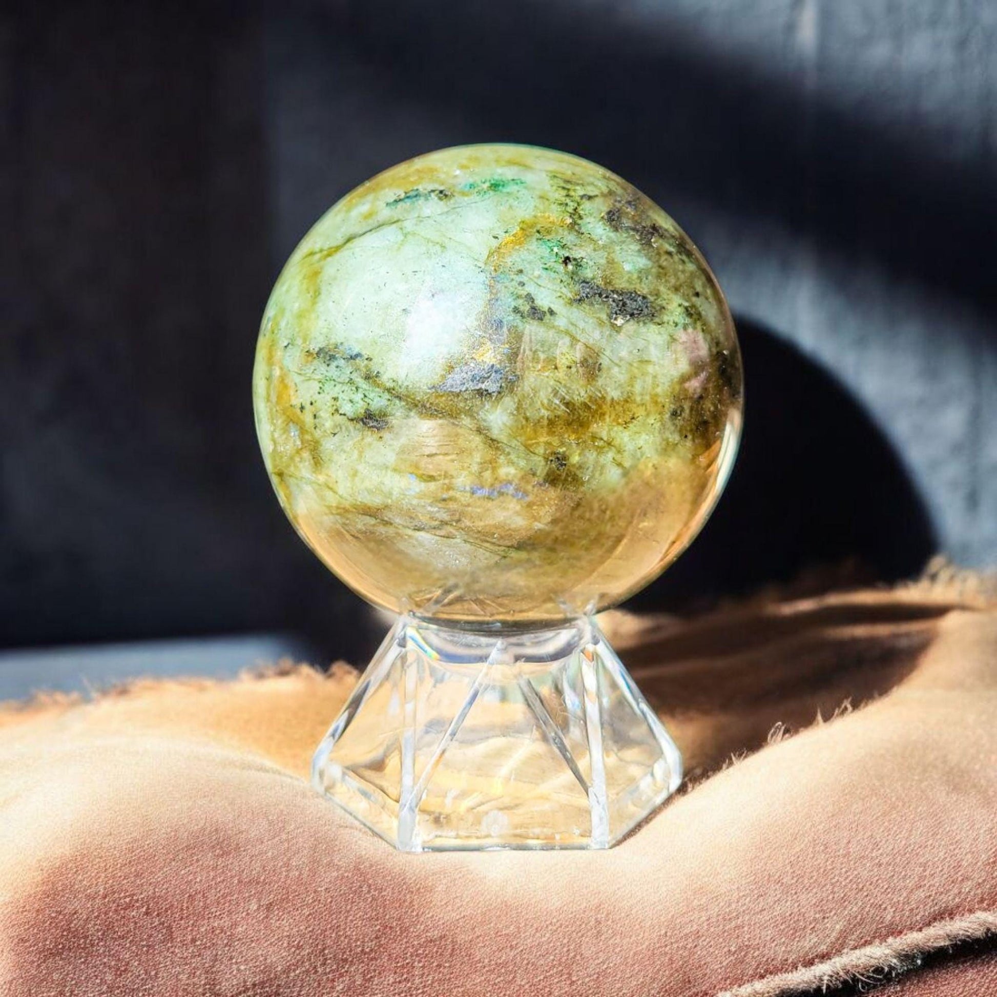 Purple Blue Sunset Flash Labradorite Sphere | Polished Crystal Carving | 2.2", 8.6 oz | Statement Piece