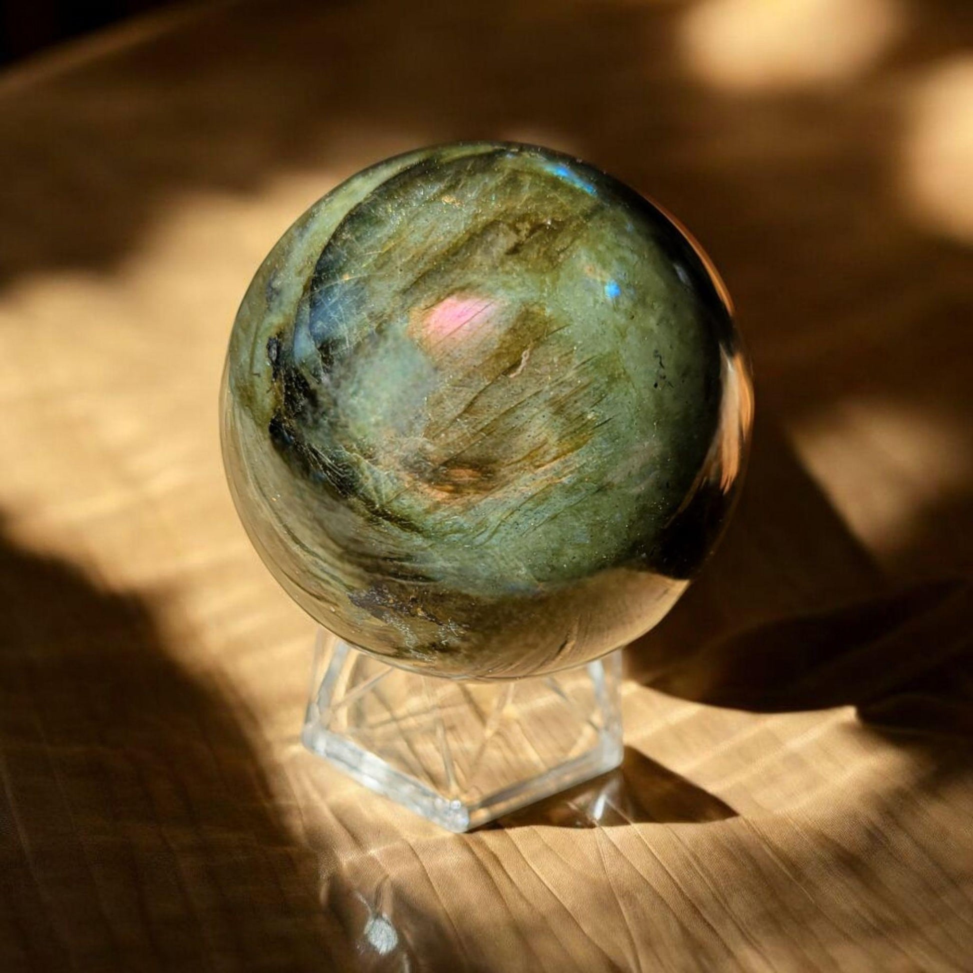 Purple Blue Sunset Flash Labradorite Sphere | Polished Crystal Carving | 2.2", 8.6 oz | Statement Piece