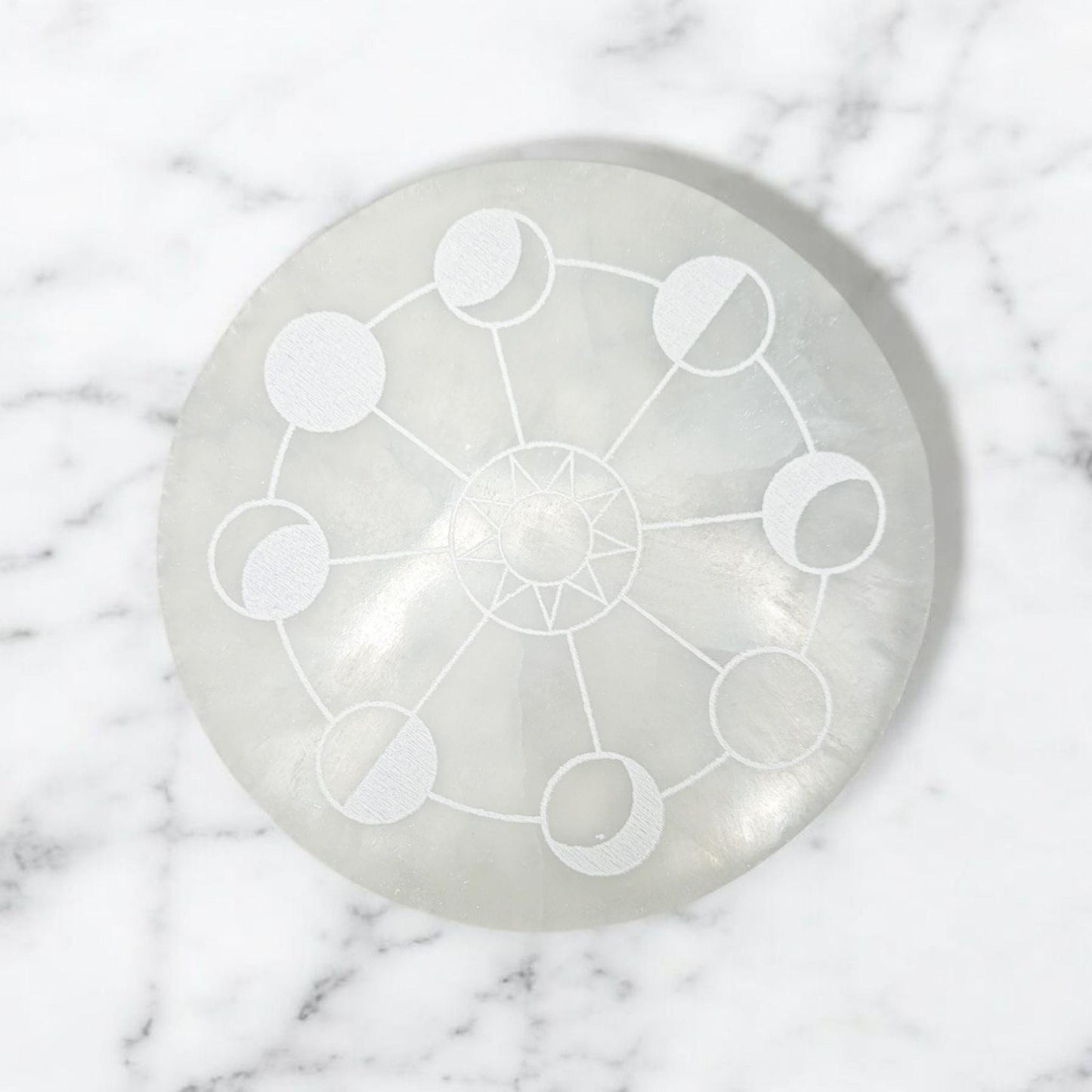 Selenite Charging Plate with Moon Phases | Crystal Charging Tray | Home Decor