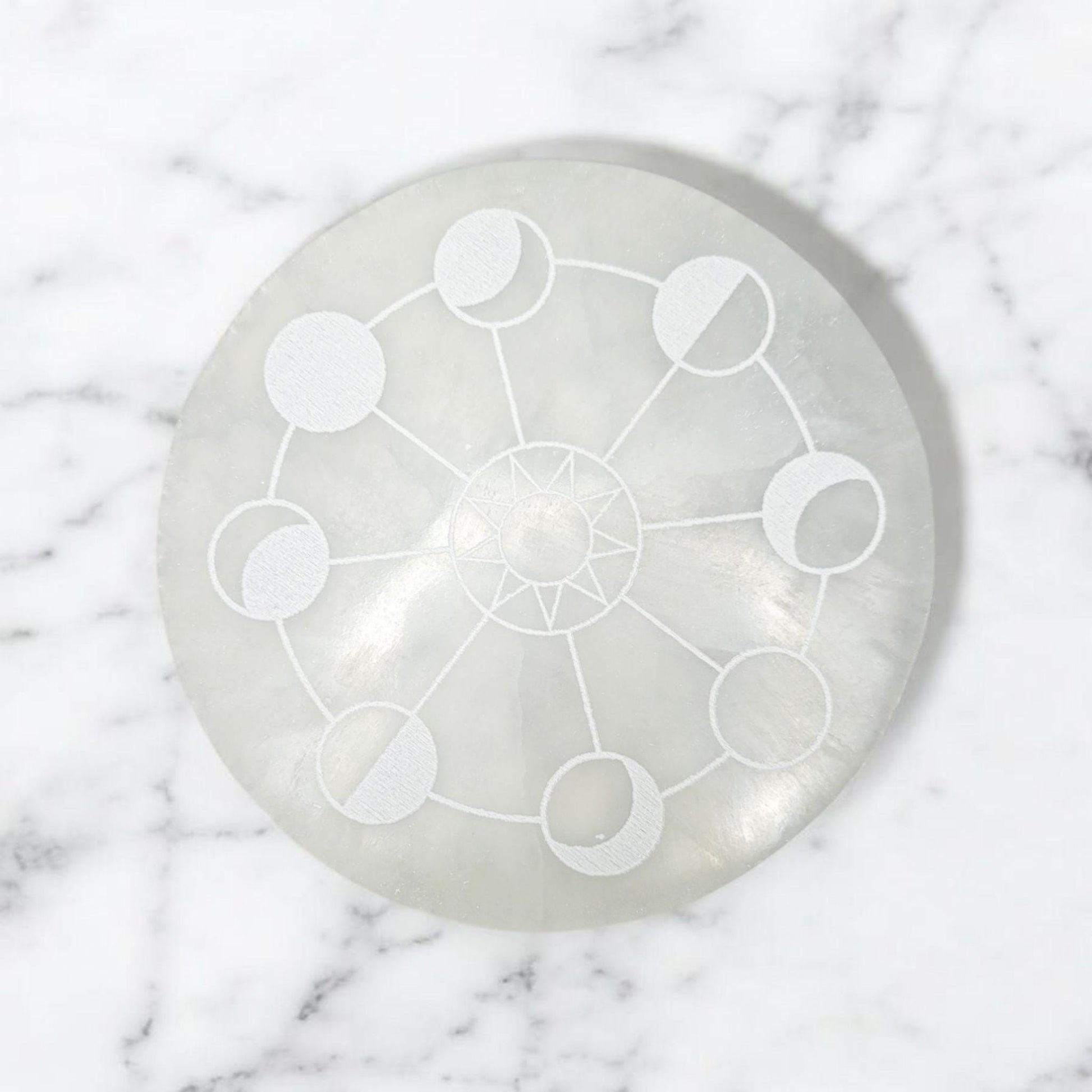 Selenite Charging Plate with Moon Phases | Crystal Charging Tray | Home Decor