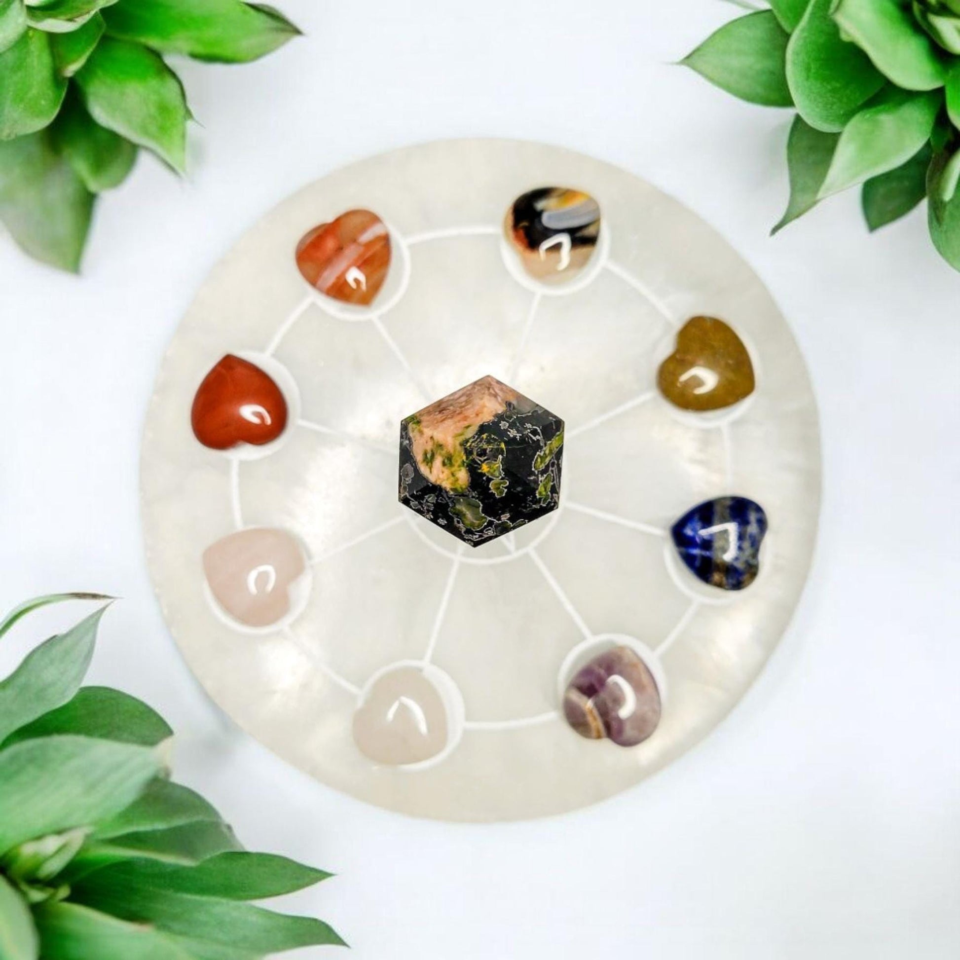 Selenite Charging Plate with Moon Phases | Crystal Charging Tray | Home Decor