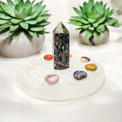 Selenite Charging Plate with Moon Phases | Crystal Charging Tray | Home Decor