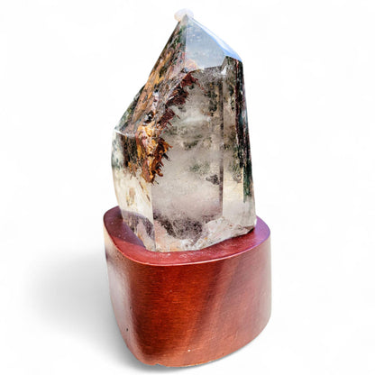 Garden Quartz Freeform with Custom Wood Stand: Statement Decor | 5 inches, 1.26 lbs