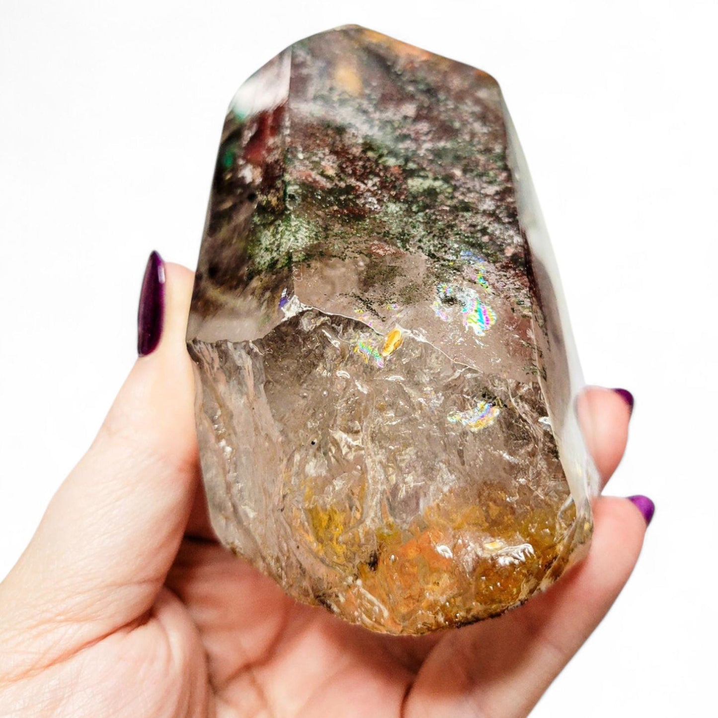 Garden Quartz Freeform with Custom Wood Stand: Statement Decor | 5 inches, 1.26 lbs