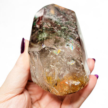 Garden Quartz Freeform with Custom Wood Stand: Statement Decor | 5 inches, 1.26 lbs