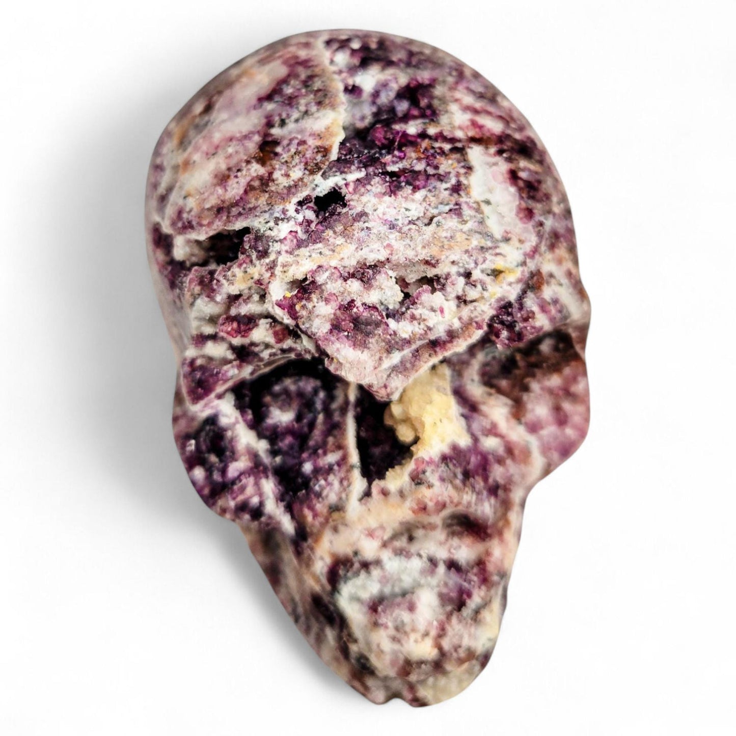 Druzy Purple Sphalerite Crystal Skull: Fluorite Chalcedony Quartz
