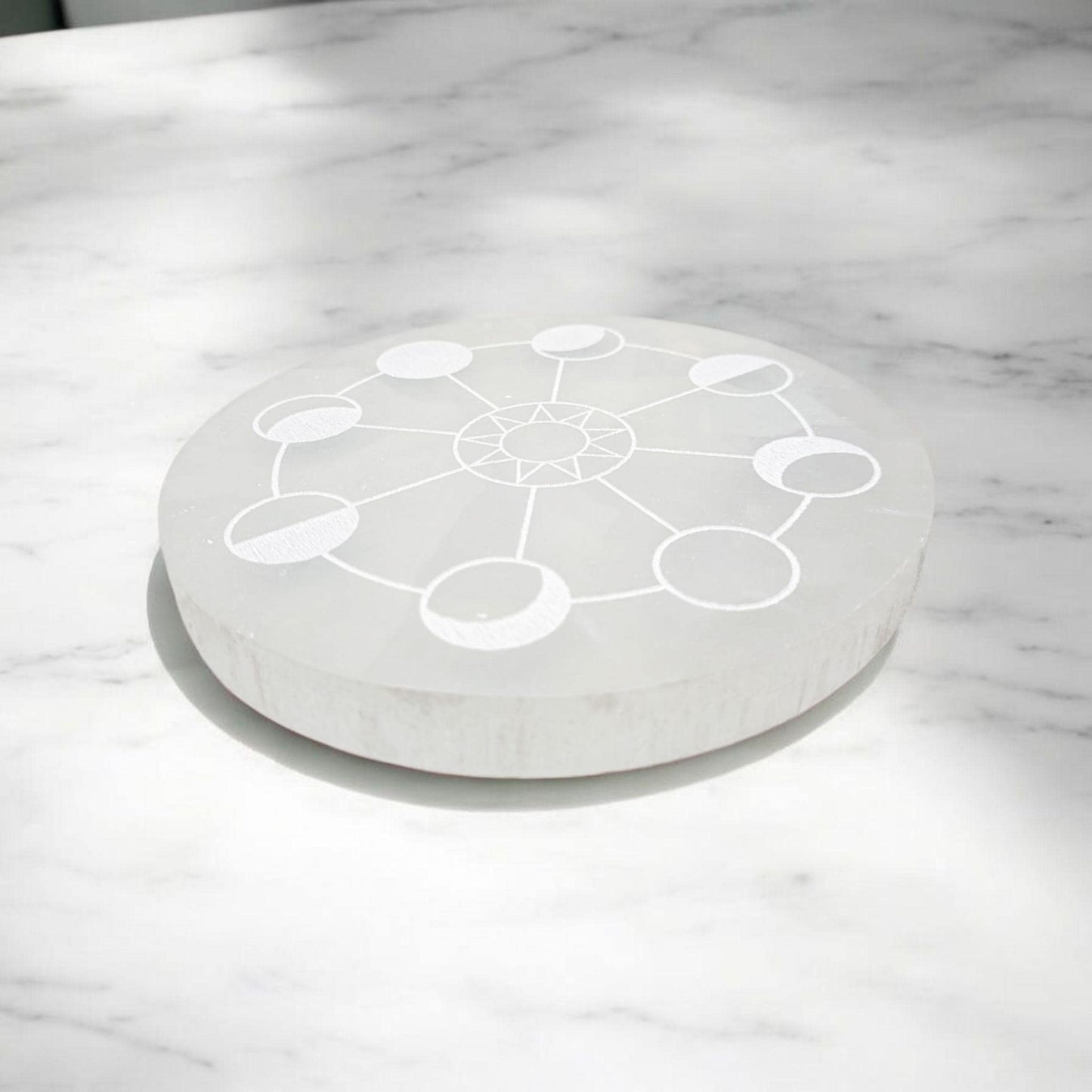 Selenite Charging Plate with Moon Phases | Crystal Charging Tray | Home Decor