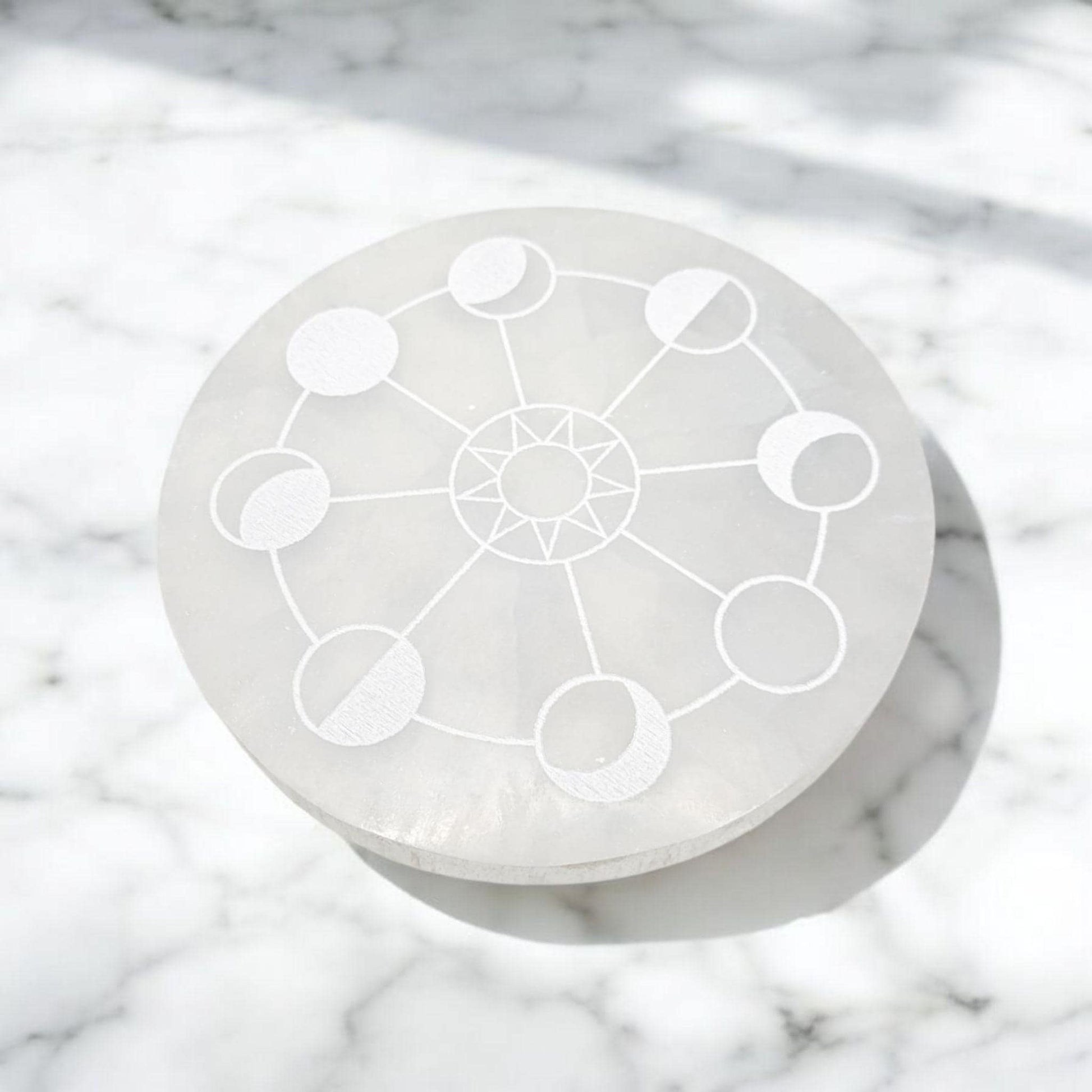 Selenite Charging Plate with Moon Phases | Crystal Charging Tray | Home Decor