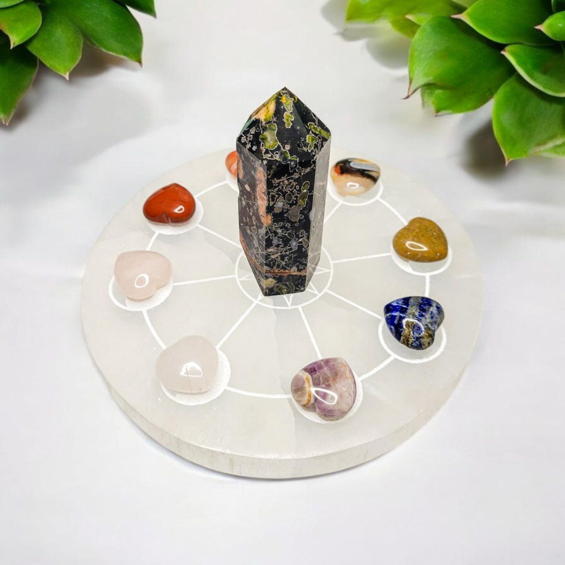 Selenite Charging Plate with Moon Phases | Crystal Charging Tray | Home Decor