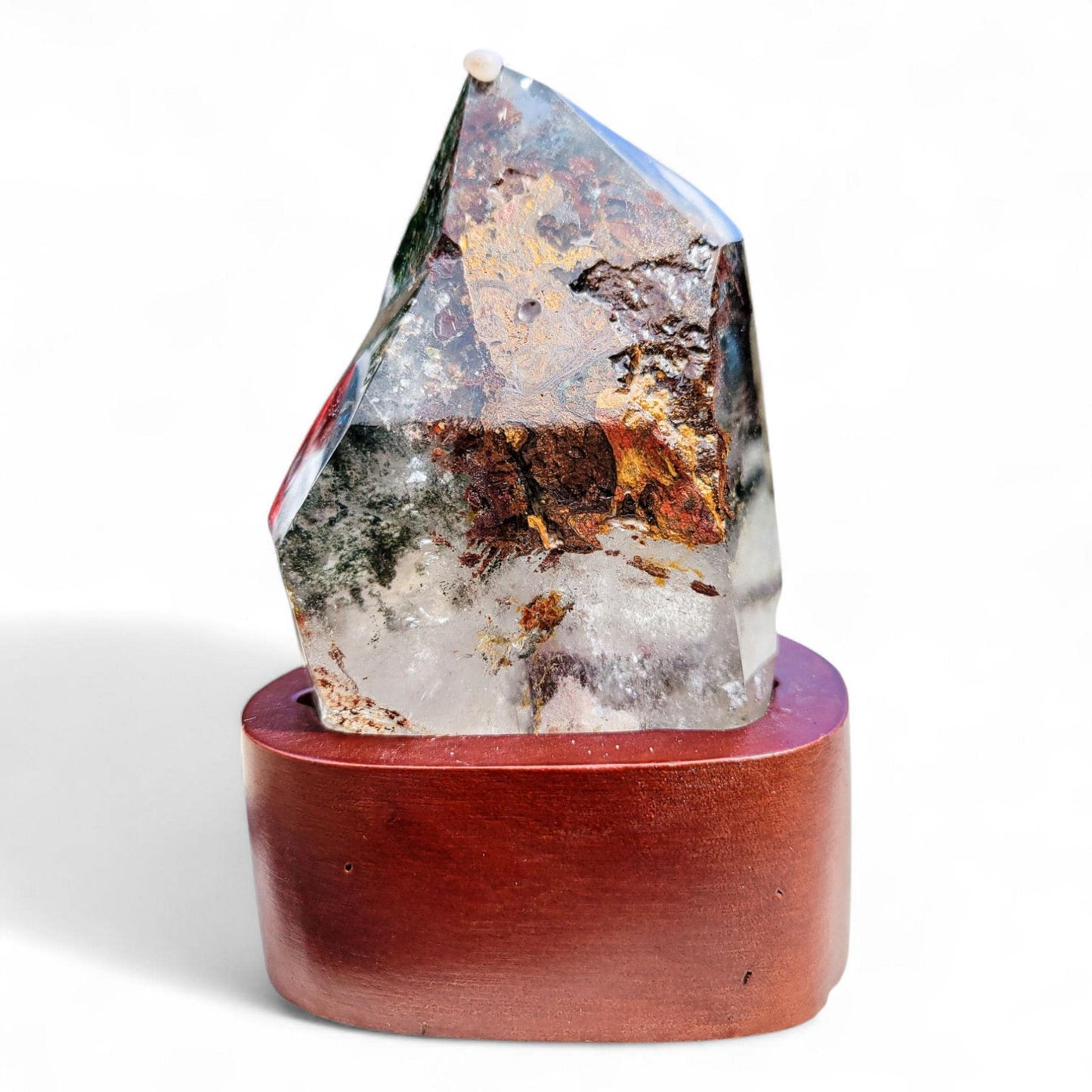 Garden Quartz Freeform with Custom Wood Stand: Statement Decor | 5 inches, 1.26 lbs